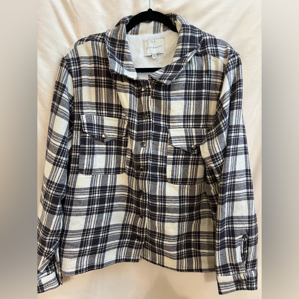 Lucky Brand Purple/Gray and White Plaid Shacket